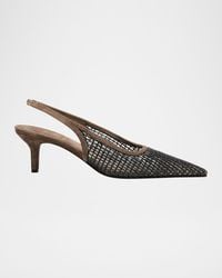 Brunello Cucinelli - 55Mm Monili Suede-Trimmed Slingback Pumps - Lyst