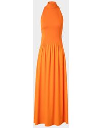 Akris Punto - Mixed-Media Jersey Halter Seersucker Pleated Skirt Dress - Lyst