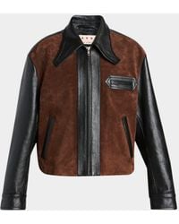 Marni - Suede & Shiny Leather Zip Jacket - Lyst