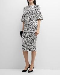 La Petite Robe Di Chiara Boni - Puff-Sleeve Floral Jacquard Bodycon Midi Dress - Lyst