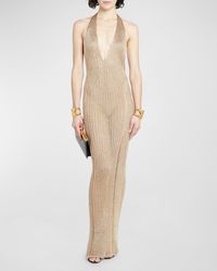 Tom Ford - Metallic Knit Plunging Halter Backless Gown - Lyst
