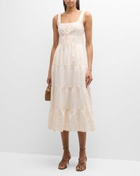 PAIGE - Ophella Lace-Up Tiered Midi Dress - Lyst