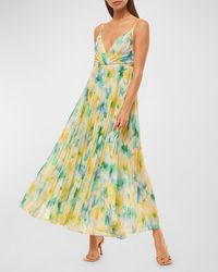 MISA Los Angles - Galeta Tie-back Floral Pleated Midi Dress - Lyst