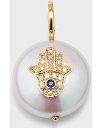 Kastel Jewelry - Hamsa Freshwater Pearl Pendant With Diamonds And Sapphires - Lyst
