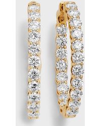 Neiman Marcus - 18k Yellow Gold Round Diamond Gh/si Oval-shape Hoop Earrings - Lyst