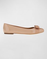 Ferragamo - Varina Patent Leather Bow Ballerina Flats - Lyst