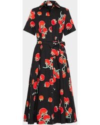 MILLY - Lexi Pleated Tomato-Print Midi Shirtdress - Lyst