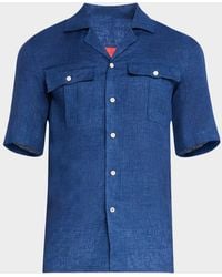 Isaia - Linen Two-Pocket Camp Shirt - Lyst