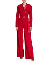 Diane von Furstenberg Monica Long-sleeve Crepe Wrap Jumpsuit - Red