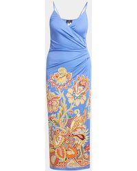 Etro - Bouquet-Print Draped Jersey Midi Dress - Lyst