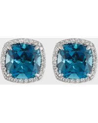 Frederic Sage - 18k White Gold London Blue Topaz Diamond Halo Stud Earrings - Lyst