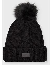 UGG - Cable Knit Beanie With Faux Fur Pom - Lyst