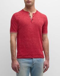 Isaia - Linen-Cotton Short-Sleeve Polo Sweater - Lyst