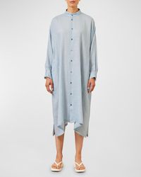 Eskandar - Wide A-Line Collarless Midi Shirtdress - Lyst