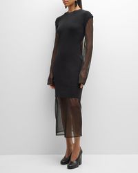 ADEAM - Cassandra Rib Knit Sheer-sleeve Midi Dress - Lyst