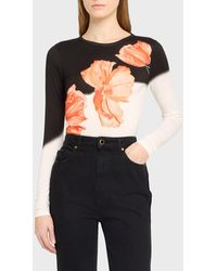 Alice + Olivia - Delaina Floral Two-Tone Long-Sleeve Top - Lyst