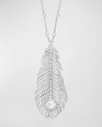 Boucheron - 18k White Gold Plume De Paon Pendant Necklace With Diamond Pave On Chain - Lyst