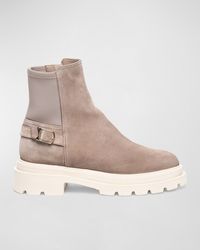 Santoni - Suede Buckle Lug-Sole Ankle Boots - Lyst