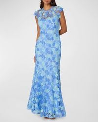 Shoshanna - Cap-Sleeve Floral Lace Trumpet Gown - Lyst