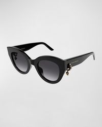 Alexander McQueen - Acetate Round Sunglasses W/ Crystal Skull Detail - Lyst