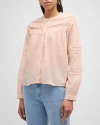 Xirena - Allie Shirred Lace-Inset Cotton Shirt - Lyst