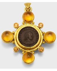 Elizabeth Locke - 19k Ancient Roman Bronze Coin Pendant With Citrine And Spessartite - Lyst