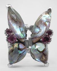 Stephen Dweck - Faceted Abalone And Rhodolite Garnet Butterfly Ring In Sterling Silver - Lyst