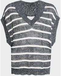 Brunello Cucinelli - Antibes Striped Paillette Open-Knit Sleeveless Sweater - Lyst