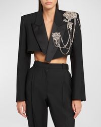 Alexander McQueen - Crystal Chain Embellished Crop Tuxedo Jacket - Lyst