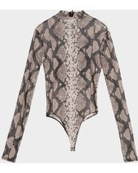 LAPOINTE - Snakeskin-Print Mesh Mock-Neck Bodysuit - Lyst