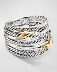David Yurman - Double X Crossover Ring With 18k Gold In Silver, 13mm - Lyst