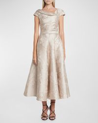 Talbot Runhof - Metallic Twig And Bloom Jacquard Cap-Sleeve Tea-Length Dress - Lyst