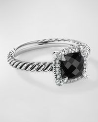 David Yurman - Petite Chatelaine Pavé Bezel Ring With Gemstone And Diamonds In Silver, 7mm, Size 5-8 - Lyst