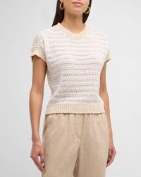 Peserico - Striped Short-sleeve Sequined Sweater - Lyst