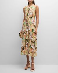 Misook - Pleated Sleeveless Watercolor-print Midi Dress - Lyst
