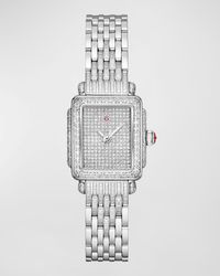 Michele - Special Edition Deco Mini Stainless Steel Pave Diamond Watch - Lyst