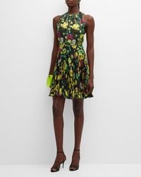 Fuzzi - Sleeveless Pleated Floral-Print Mini Dress - Lyst