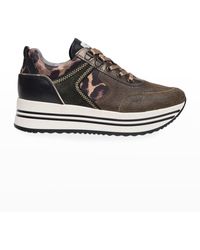 Nero Giardini - Leopard-print Mixed Leather Fashion Sneakers - Lyst