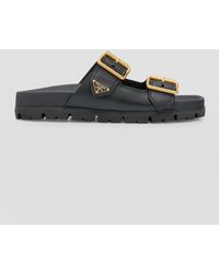 Prada - Leather Dual-Buckle Slide Sandals - Lyst