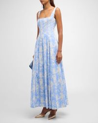 Lela Rose - Square-Neck Striped Flower-Print Sleeveless Maxi Dress - Lyst