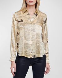 L'Agence - Tyler Newspaper-print Button-front Blouse - Lyst