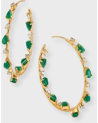 Siena Jewelry - 14k Yellow Gold Emerald And Diamond Hoop Earrings - Lyst
