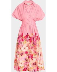 Badgley Mischka - Pleated Floral-Print Midi Shirtdress - Lyst