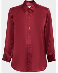 L'Agence - Dani Silk Satin 3/4-sleeve Button-down Blouse - Lyst
