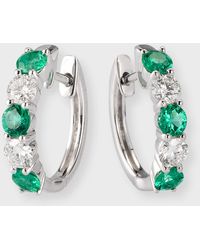 David Kord - 18k White Gold Earrings With 3.3mm Alternating Emeralds And Diamonds - Lyst