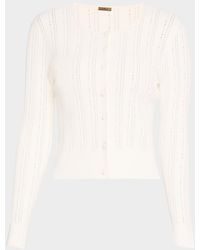 Adam Lippes - Pointelle Compact Jacquard Crewneck Crop Cardigan - Lyst
