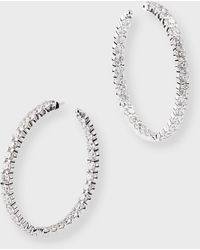 Memoire - 18k White Gold Round Diamond Hoop Earrings, 35mm - Lyst
