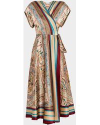 Pierre Louis Mascia - Floral-Print Silk Midi Wrap Dress - Lyst