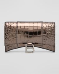 Balenciaga - Hourglass Metallic Croc-embossed Wallet On Chain - Lyst