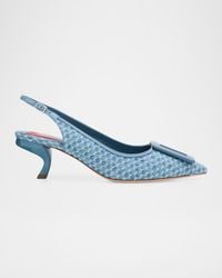 Roger Vivier - 55Mm Virgule Bordo Denim Slingback Pumps - Lyst